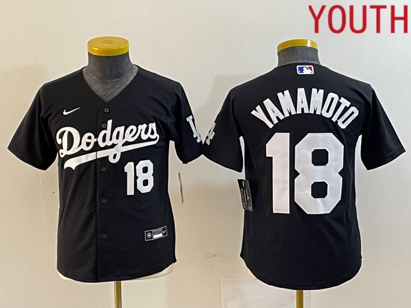 Youth Los Angeles Dodgers #18 Yamamoto Black Nike Game MLB Jersey style 4